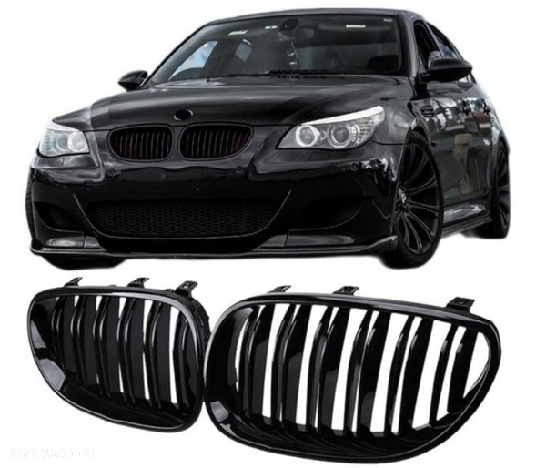 BMW E60 E61 Nerki Przedniego Zderzaka Grill Czarny Połysk
