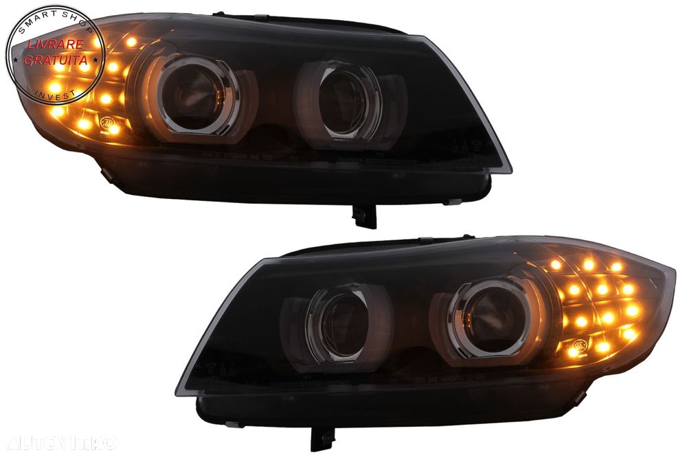 Faruri Xenon 3D Angel Eyes LED DRL BMW Seria 3 E90 E91 (2008-2011) Negru- livrare gratuita - 9