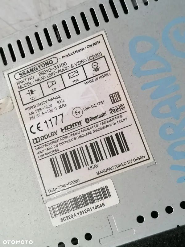 SSANGYONG KORANDO III 12r 2.2 - RADIO NAWIGACJA WYŚWIETLACZ 89210-34100 - 1