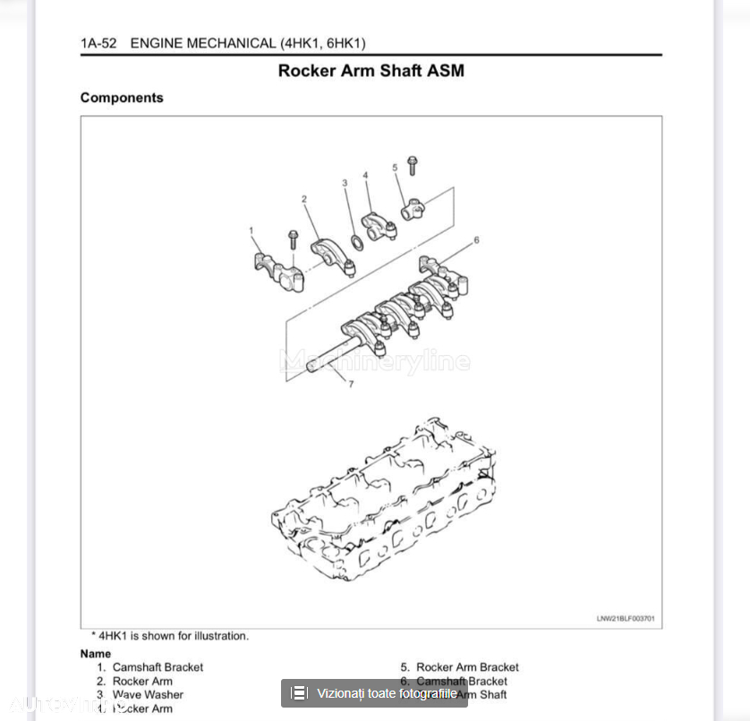 Culbutor (balansier) supapă ISUZU (8-97306-424-2) pentru excavator ISUZU nou - 5