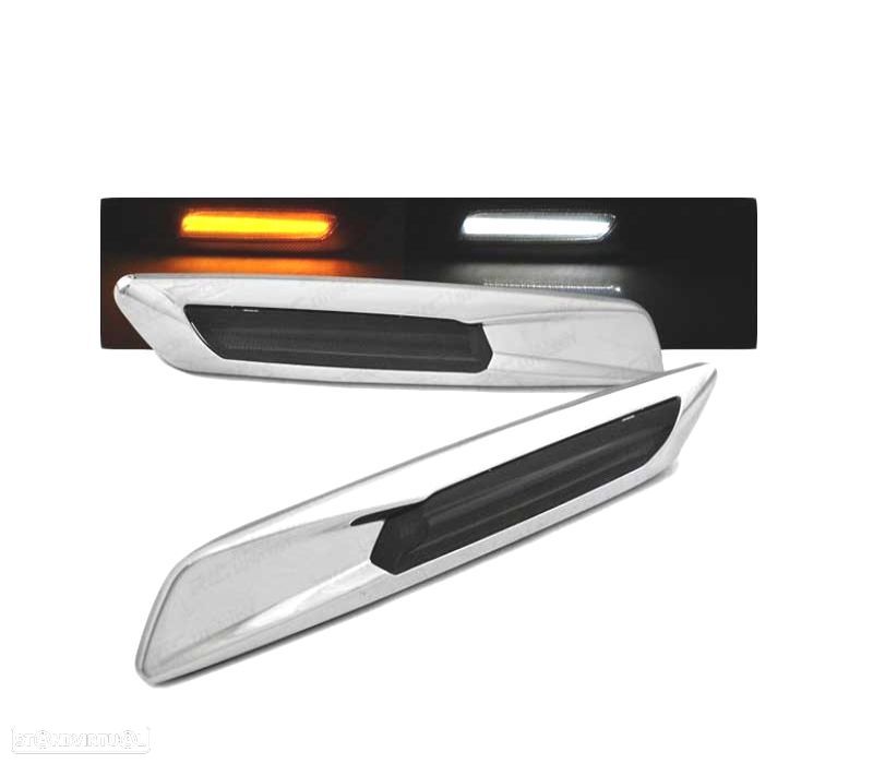 PISCAS LATERAIS LED BMW E60 E61 E81 E82 E87 E88 E90 E91 E92 E93 04-11 LOOK F10 CROMADO - 1