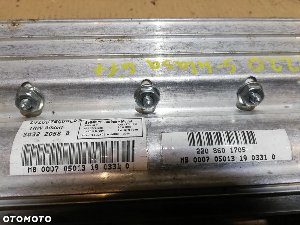 Mercedes-Benz S W220 PODUSZKA POWIETRZNA AIRBAG PASAŻERA 2208601705 - 3