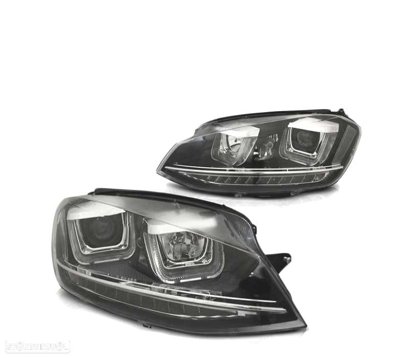 FARÓIS PARA VOLKSWAGEN VW GOLF 7 FULL LED LOOK GTI U-TYPE DRL PRETO INDICADOR LED 12 -17 - 1