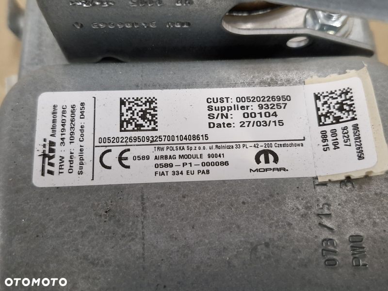 fiat 500x 500 x poduszka powietrzna airbag pasażera 00520226950 - 6