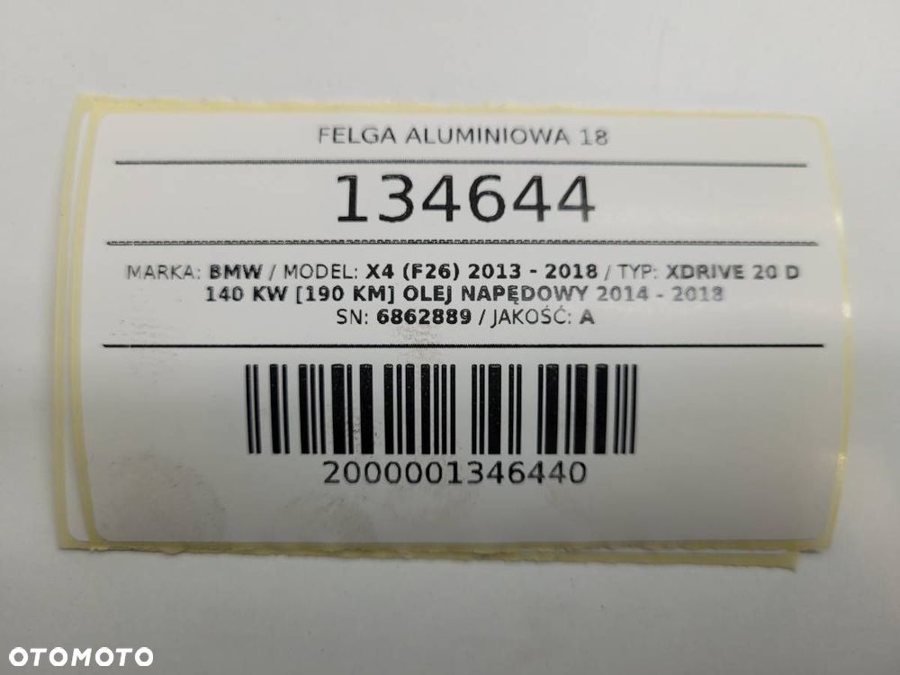 FELGA ALUMINIOWA 18 BMW X4 F26 6862889 8JX18 ET43 5X120 ORYGINAŁ - 10