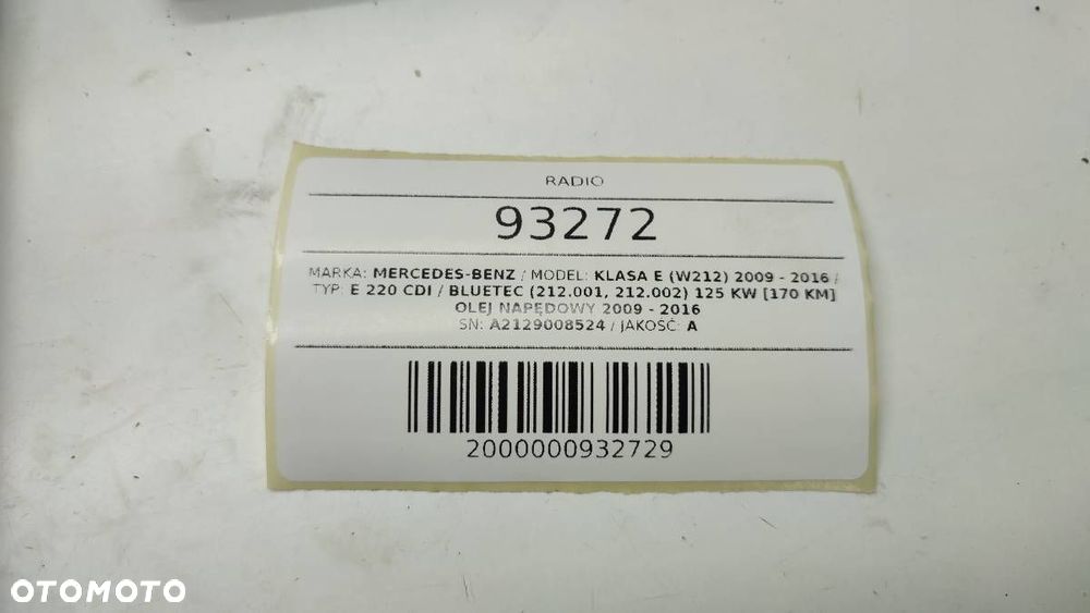RADIO FABRYCZNE MERCEDES W212 A2129008524 - 9