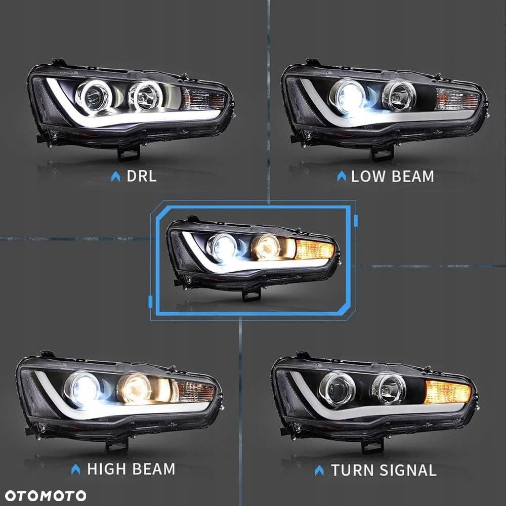 Reflektor Lampa L+R Ringi LED Soczewka h7 Mitsubishi Lancer VIII 8 07- EVO - 7