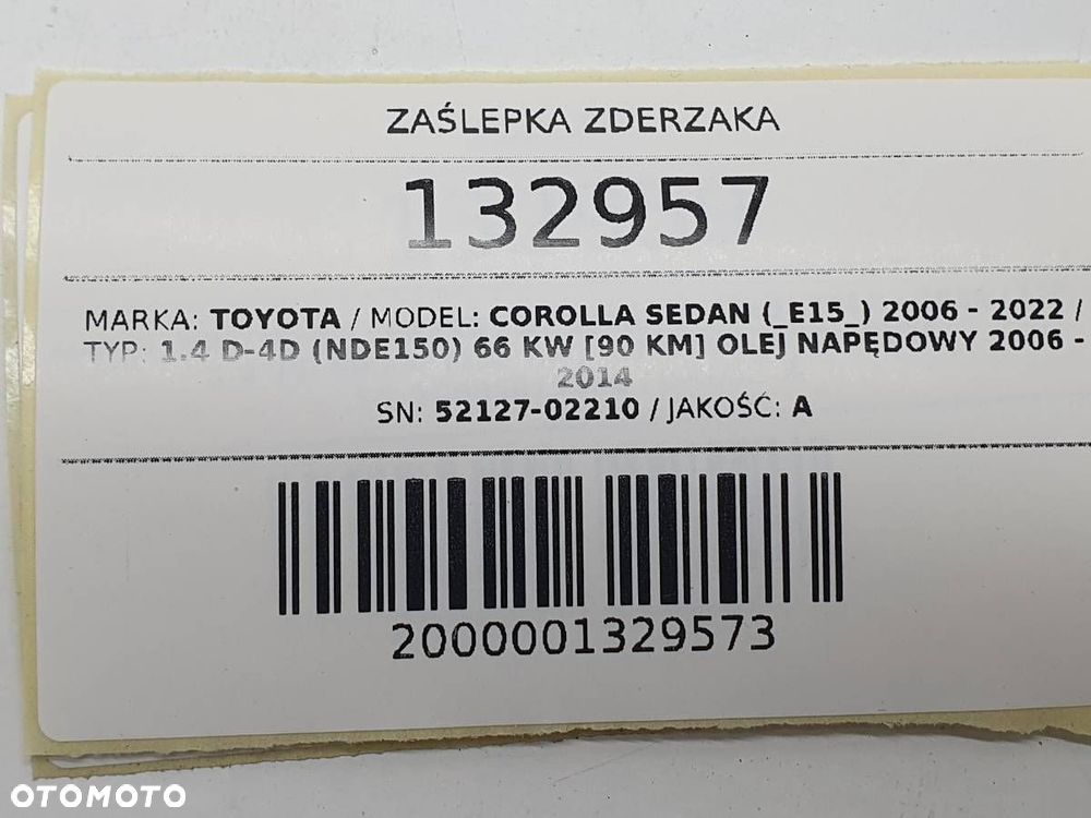 ZAŚLEPKA ZDERZAKA PRZÓD TOYOTA COROLLA E15 52127-02210 ORYGINAŁ - 5