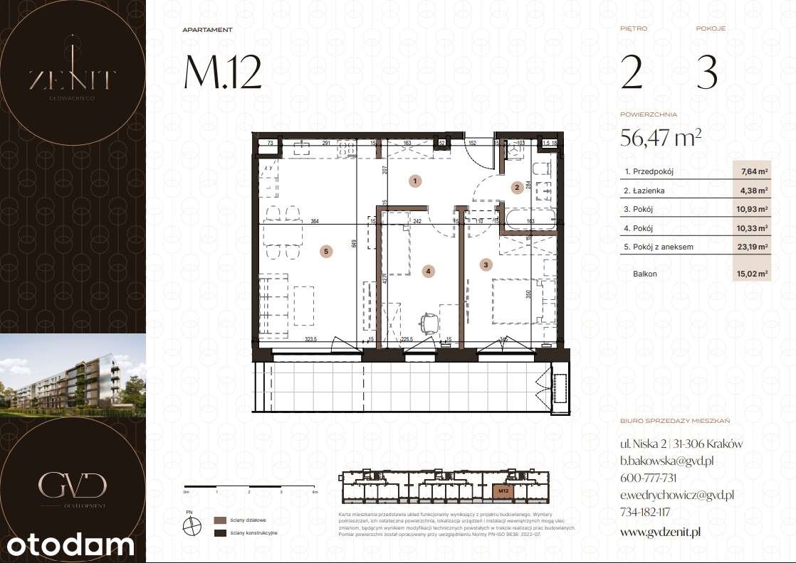 3 pokoje | duży balkon 14,81 m² | 56,47 m² | ZENIT