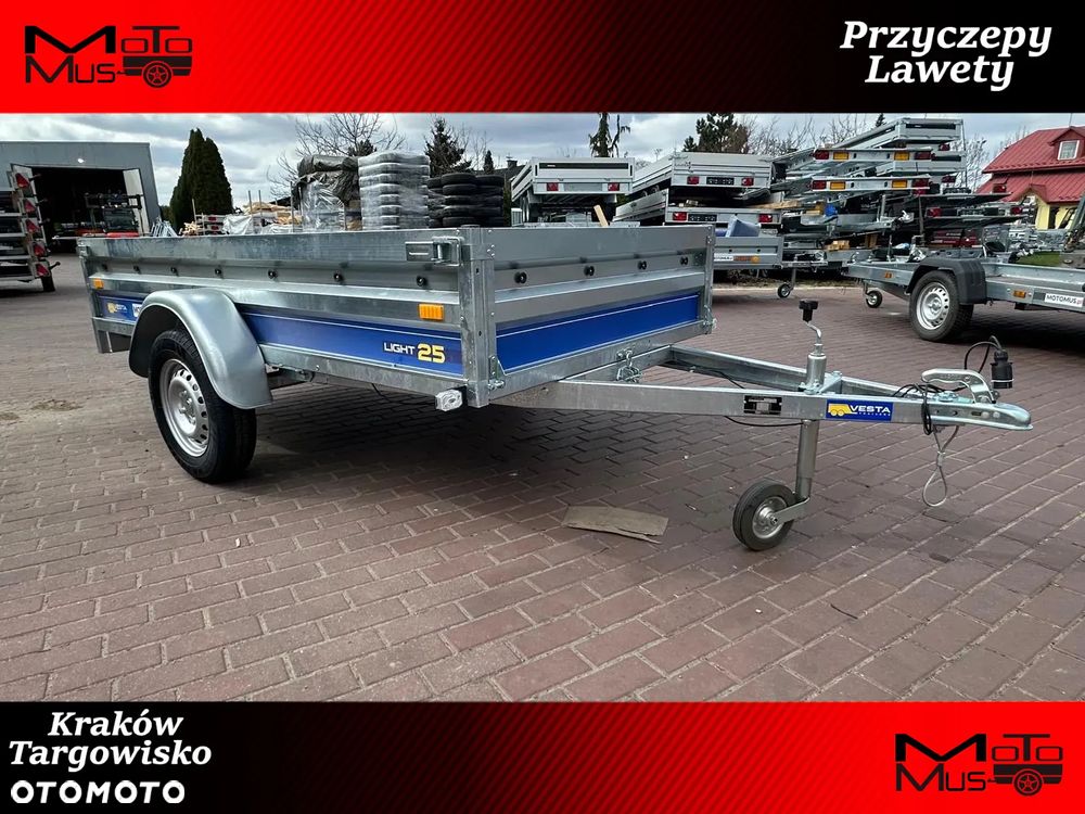 Inny Przyczepa VESTA LIGHT 25 251x135x37 cm WYSOKIE BURTY spawana rama Kraków MOTOMUS