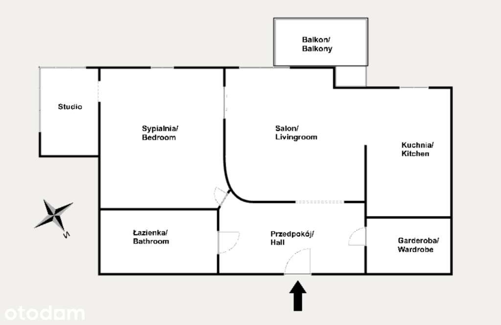 60m2, balkon, garderoba, studio*Białoprądnicka