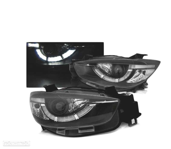 FARÓIS LED TRU DRL PARA MAZDA CX5 11-15 BLACK PRETO