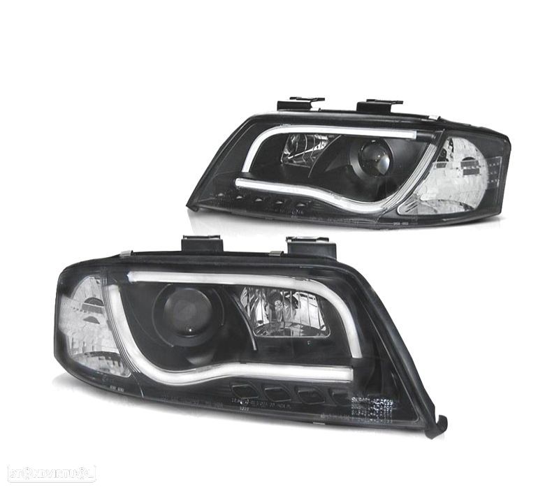 FARÓIS AUDI A6 4B 97-99 LUZ DIURNA TUBE LIGHT FUNDO NEGRO - 1