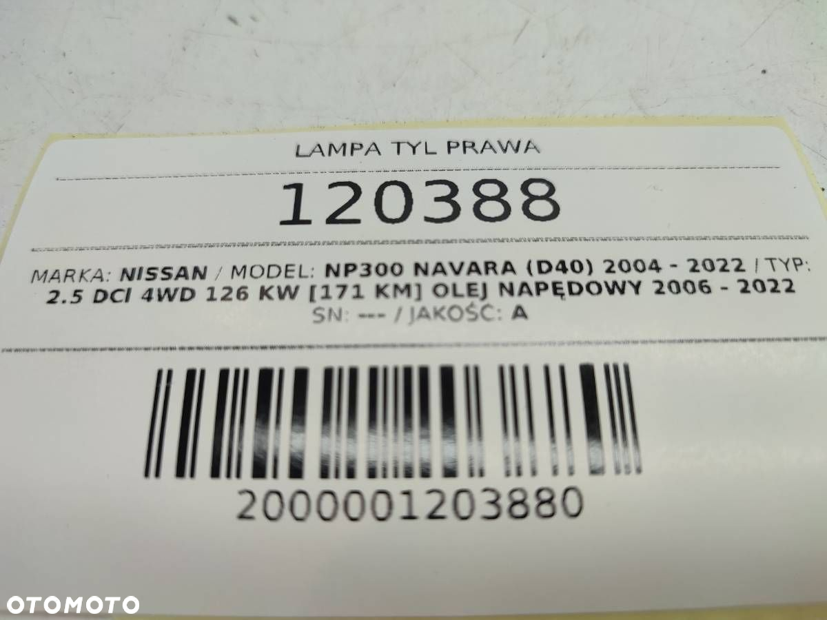 LAMPA TYL TYLNA PRAWA W BŁOTNIK NISSAN NAVARA III D40 EUROPA - 9