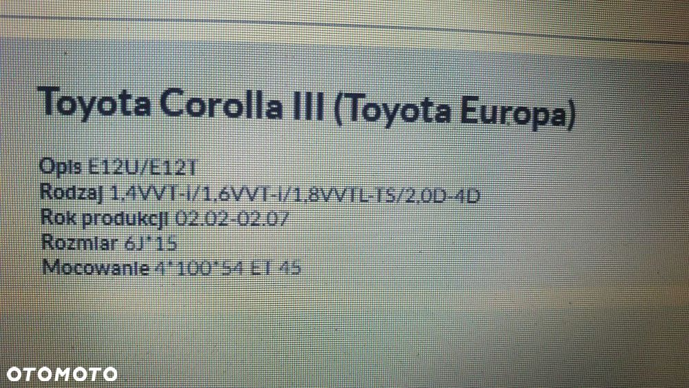Felgi stalowe 4x100 6x15 ET 45 Toyota corolla lll - 7