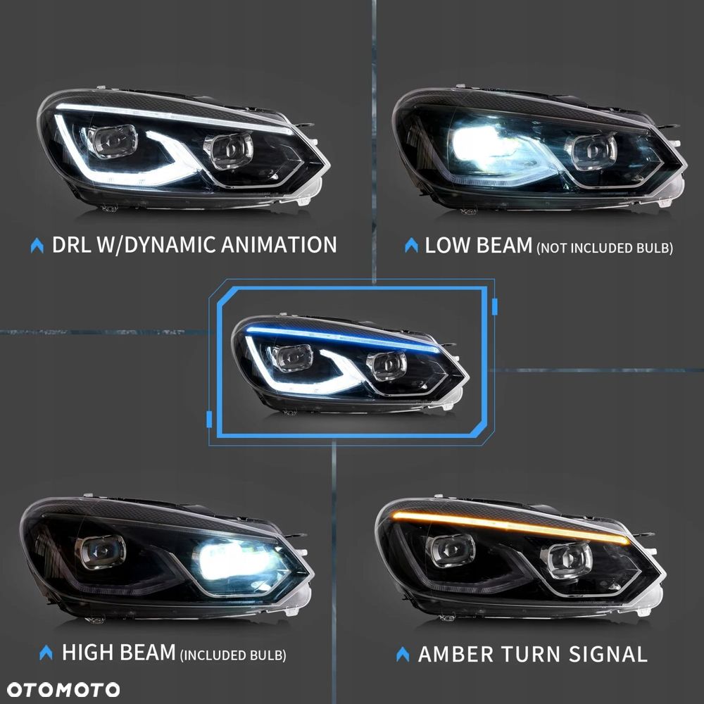 reflektor lampa kpl soczewki full led black vw golf vi 6 5k 5k0 2008-2016 - 5