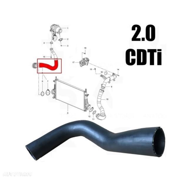 Furtun intercooler, supraalimentare Opel Insignia 2008-2017; Saab 9-5 2010-2012, diametru 50/65 mm, cauciuc, 5520PT-2 - 1