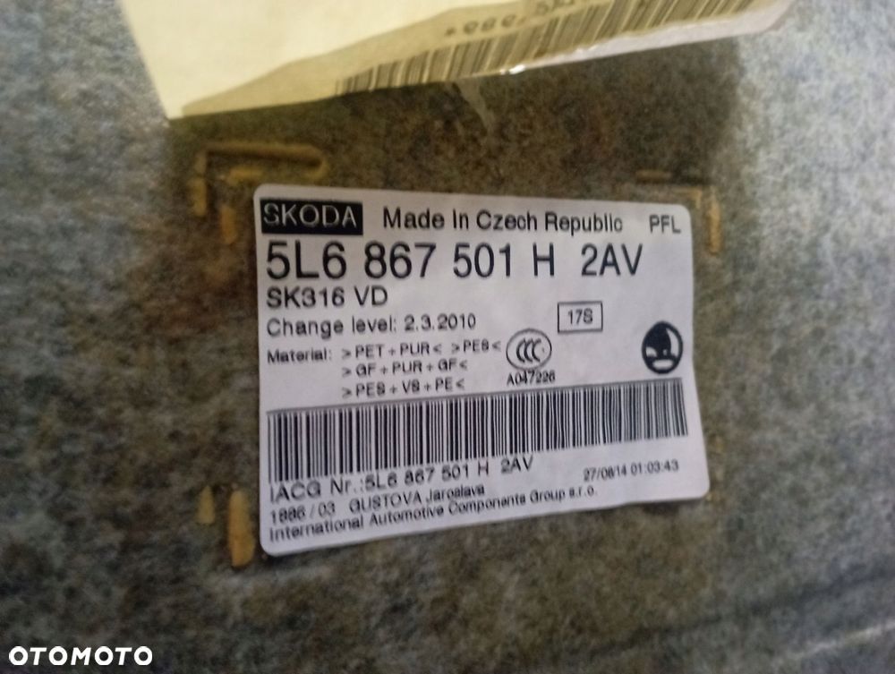 SKODA YETI I 5L PODSUFITKA 5L6867501H - 3