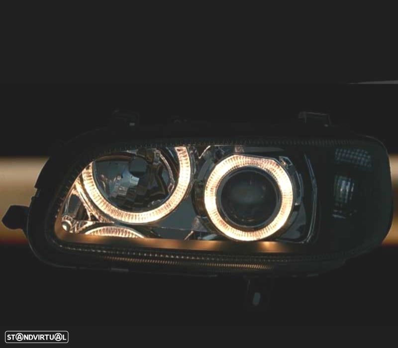 FARÓIS FRONTAIS ANGEL EYES PARA OPEL OMEGA B 94-99 FUNDO PRETO - 3