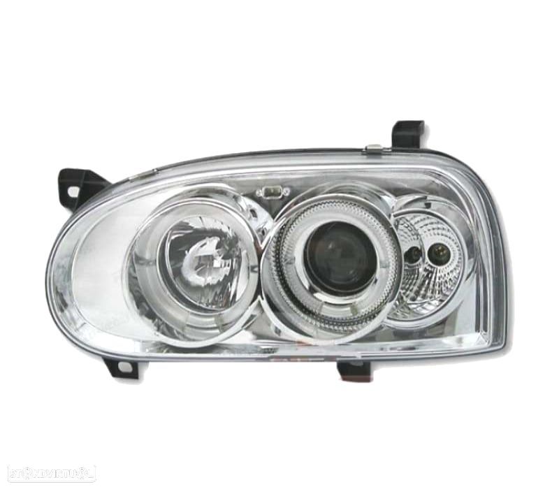 FARÓIS FRENTE ANGEL EYES PARA VOLKSWAGEN VW GOLF 3 FUNDO CROMADO H1 H1 - 3