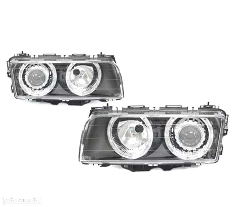 FARÓIS ANGEL EYES BMW E38 98-01 FUNDO PRETO - 1