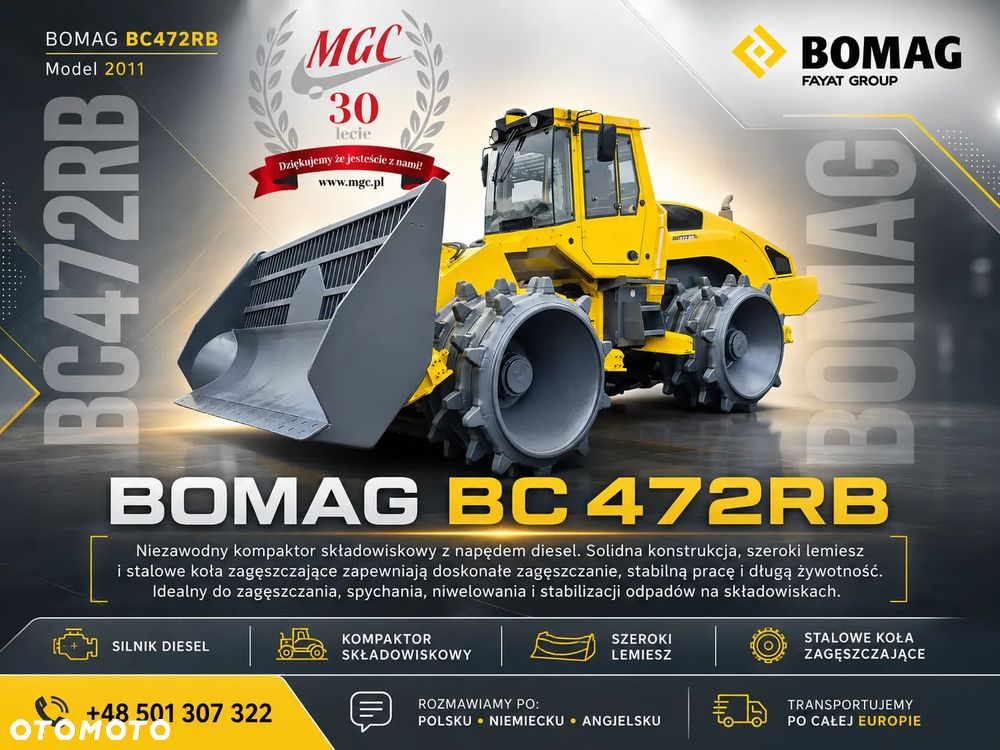Bomag BC472 RB / KOMPAKTOR ODPADÓW / KOMPAKTOR WYSYPISKOWY 24T / ZGNIATARKA ODPADÓW / MASZYNA DO ZAGĘSZCZANIA ODPADÓW / DO SKŁADOWISK ODPADÓW / SERWISOWANY / 1 WŁ. - 2