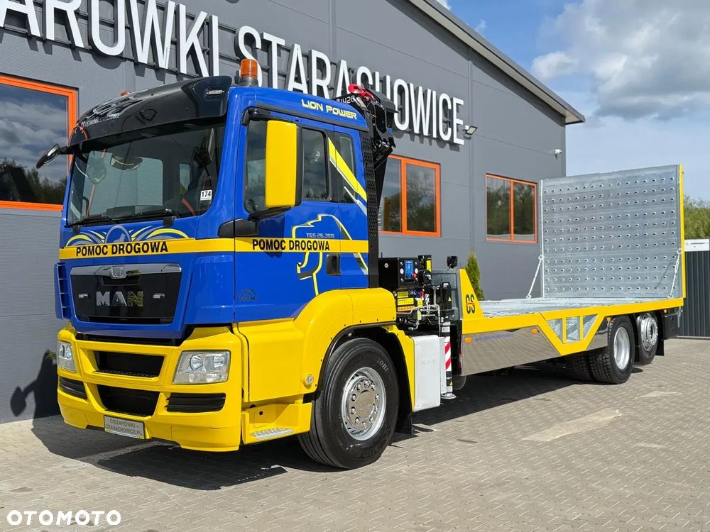 MAN MAN TGS TGX 26.360 E5 laweta uniwersalna 10 m + Dźwig HDS HMF 1420 K2 / platforma do przewozu kontenerów / pomoc drogowa / platforma / kran krane dzwig hds żuraw - 1
