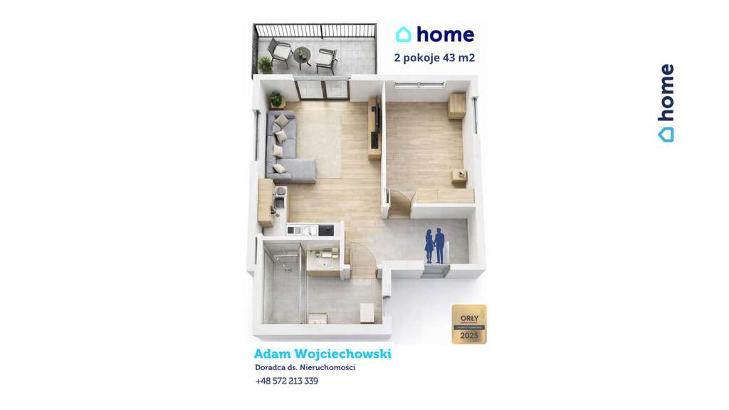 Nowe 2 pokoje 43,20 m2 + duży balkon + Projektant