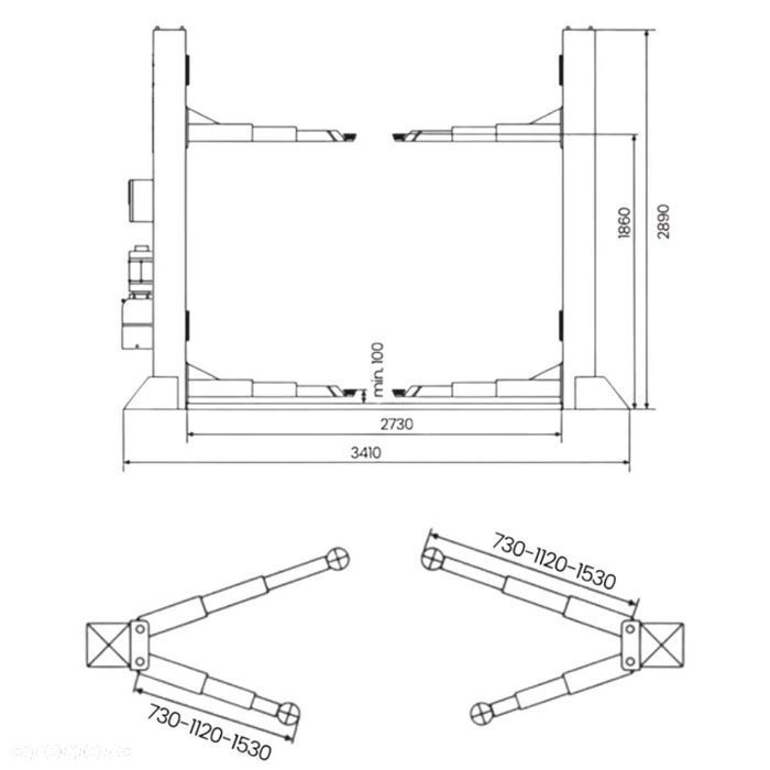 Podnośnik dwukolumnowy 4,5T AUTOMAT ramiona 3×3 MELL PRO - 12