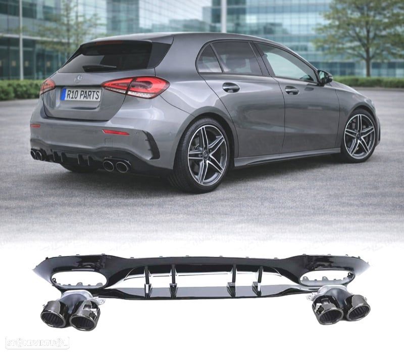 DIFUSOR MERCEDES CLASE A W177 18- A45 LOOK AMG PRETO BRILHANTE + PONTEIRAS ESCAPE - 1