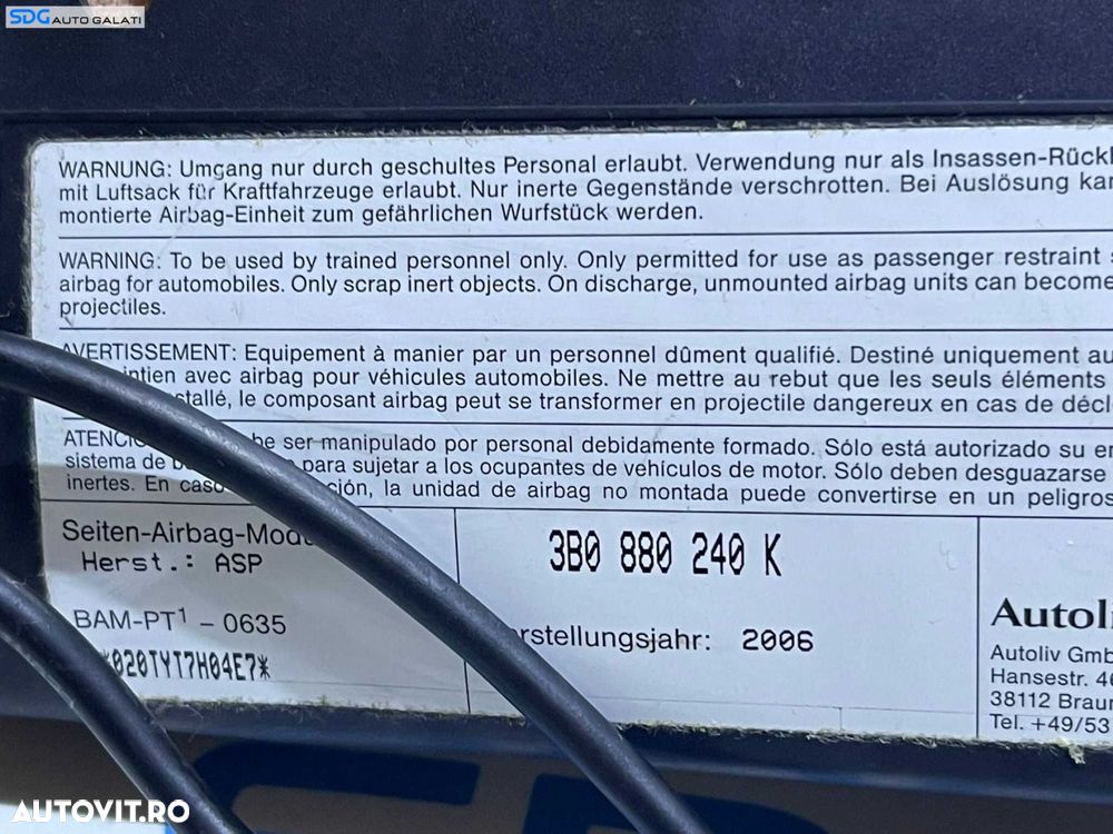 Airbag Scaun Dreapta Fata Pasager Skoda Superb 1 2002 - 2008 Cod 3B0880240K - 2