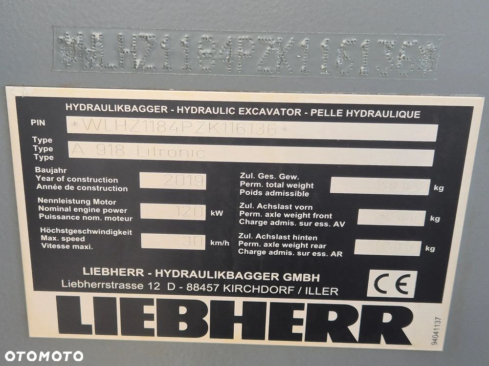 Liebherr A918, 2019 ROK, Z NIEMIEC, SUPER STAN, 914, 916, 920 - 23