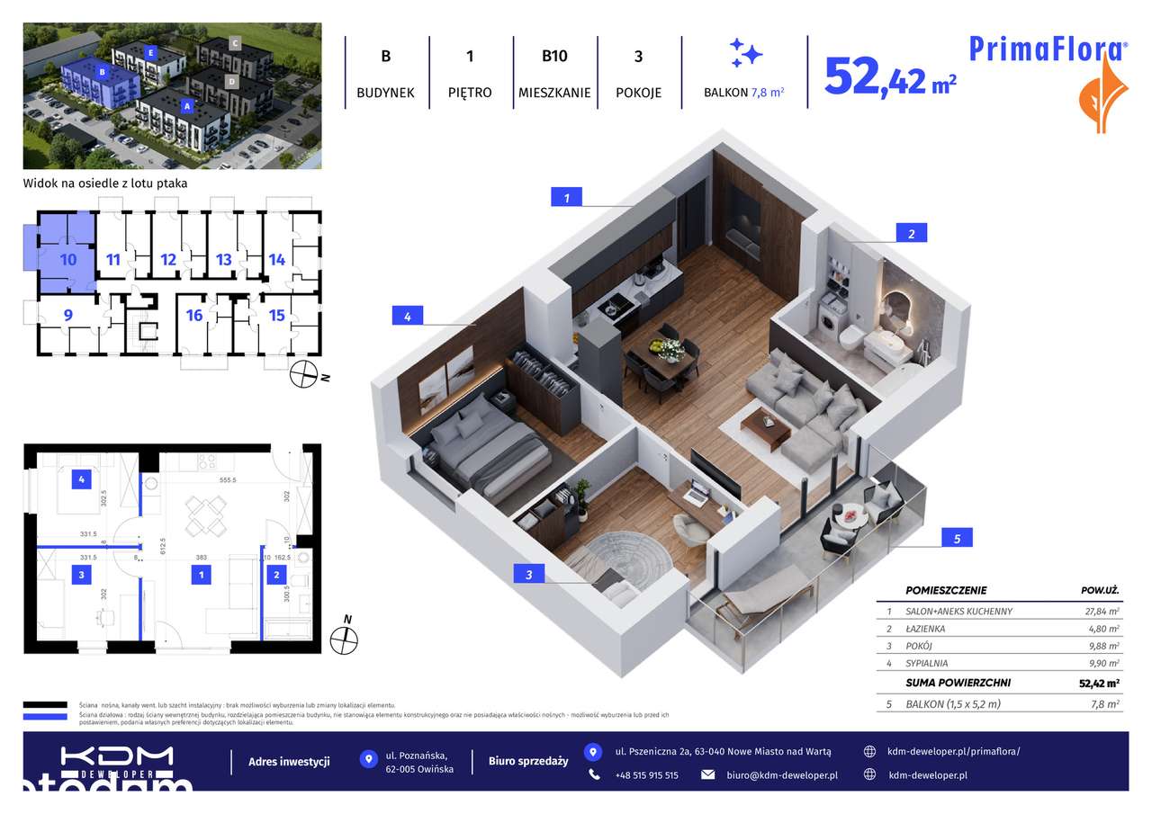 Mieszkanie na sprzedaż, 3 pokoje, 52 m², Owińska
