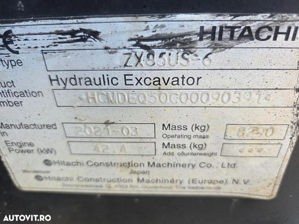 Hitachi ZX85, 8.5t,, 2021, 2.429h, lama,  CUPLA RAPIDA HIDRAULICA+ 3 CUPE NOI, instalatie picon, a doua inst. hidraulica, SENILE CAUCIUC NOI, protectie cabina, posibilitate leasing 4 ani-PROMOTIE 59.900 EUR+TVA - 12