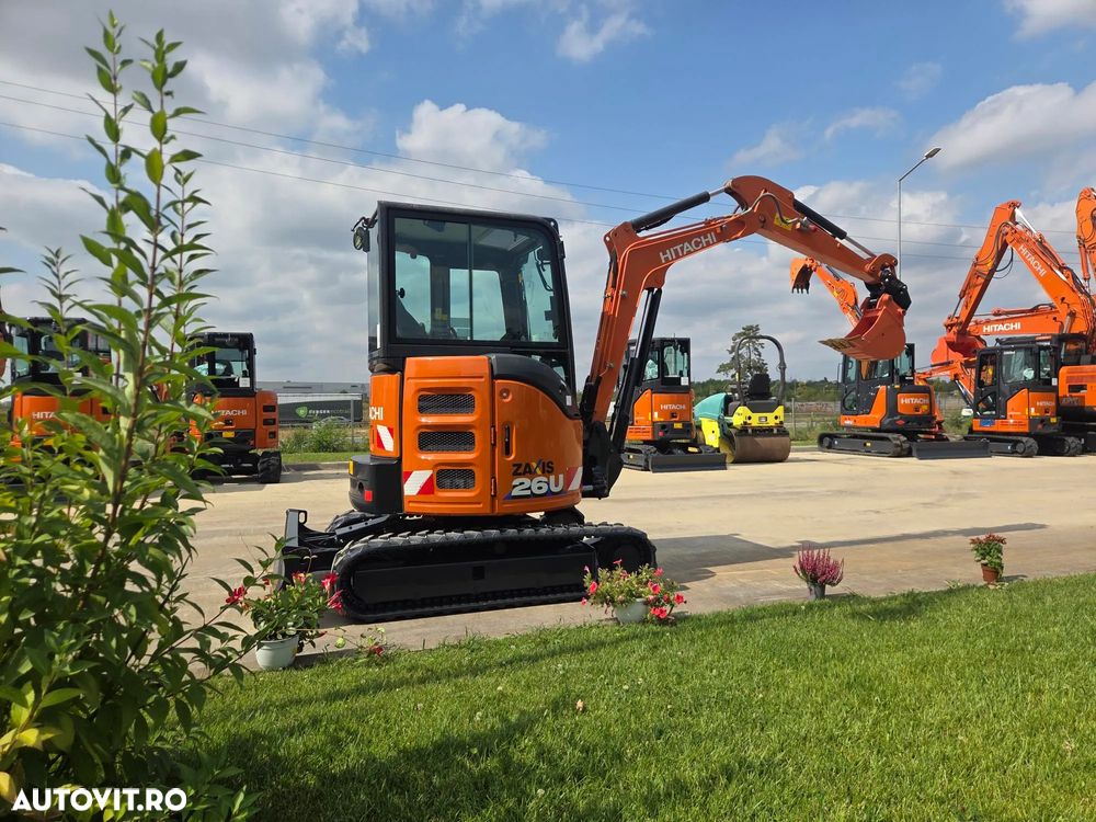 Hitachi ZX26U-6, 2023, 381h, CA NOU, CUPLA RAPIDA mecanica noua+3 cupe noi, Lama nivelare, inst picon pe brate, fara aer cond, latime 1,2m, ad sapare 3m, ridica 1,7t, masa operationala 2,7t, posibil leasing 4 ani-PROMOTIE 32.900 EUR+Tva - 2