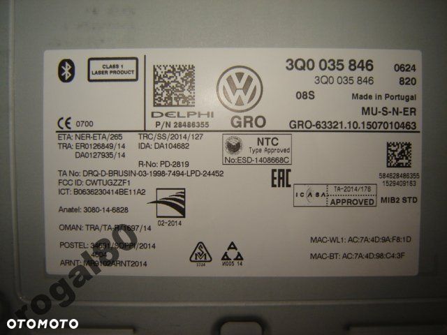 VW GOLF VII PASSAT B8 NAVI 3G0919605D,3Q0035846 - 3