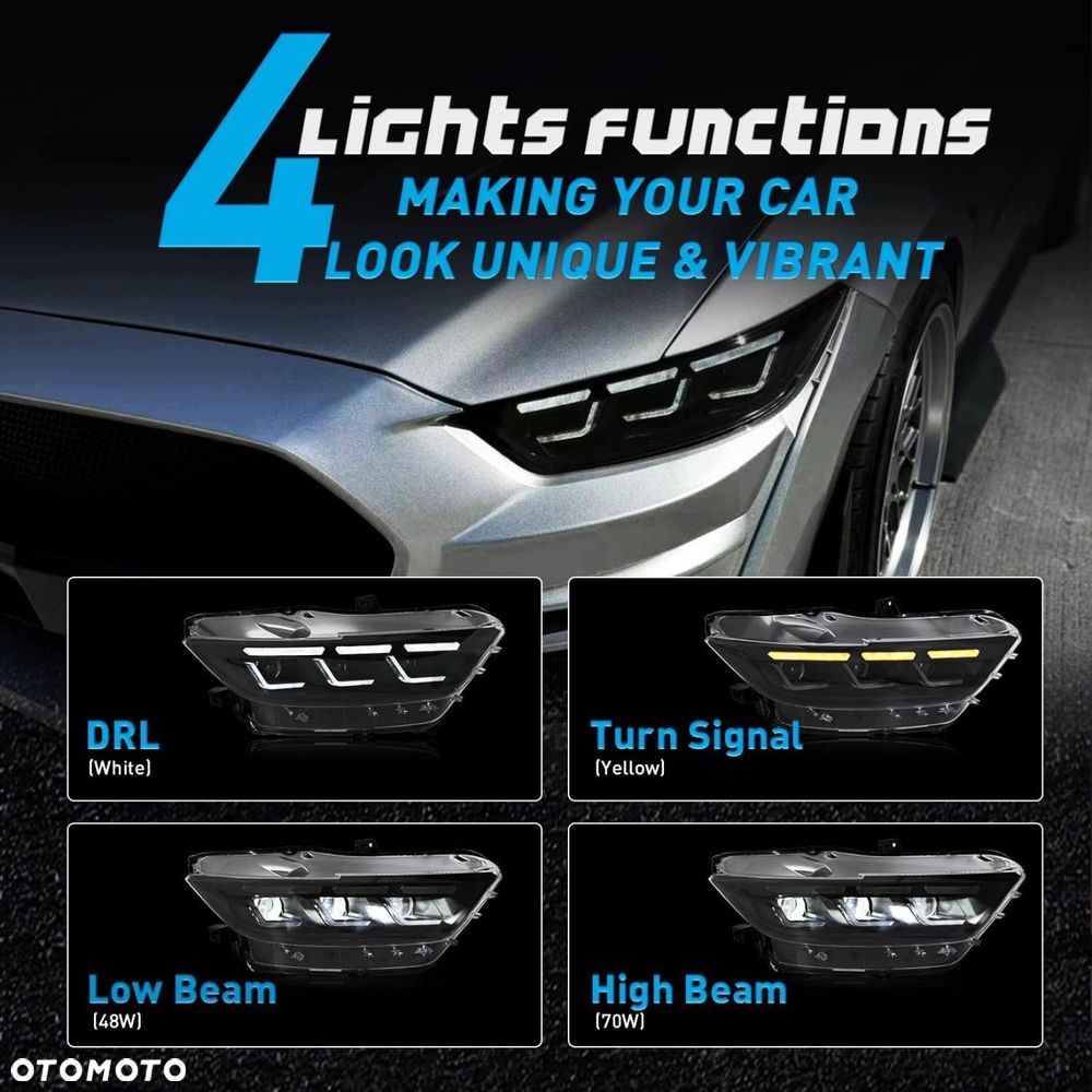 Reflektory Lampy kpl Full Led Neon Tuning Black Ford Mustang VI 6 2015-2018 - 7