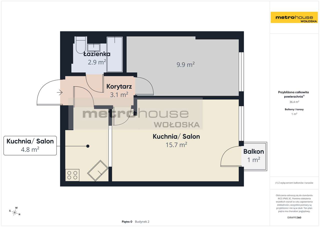 2 pokoje z balkonem | Widok na zieleń | Mokotów | 38 m²