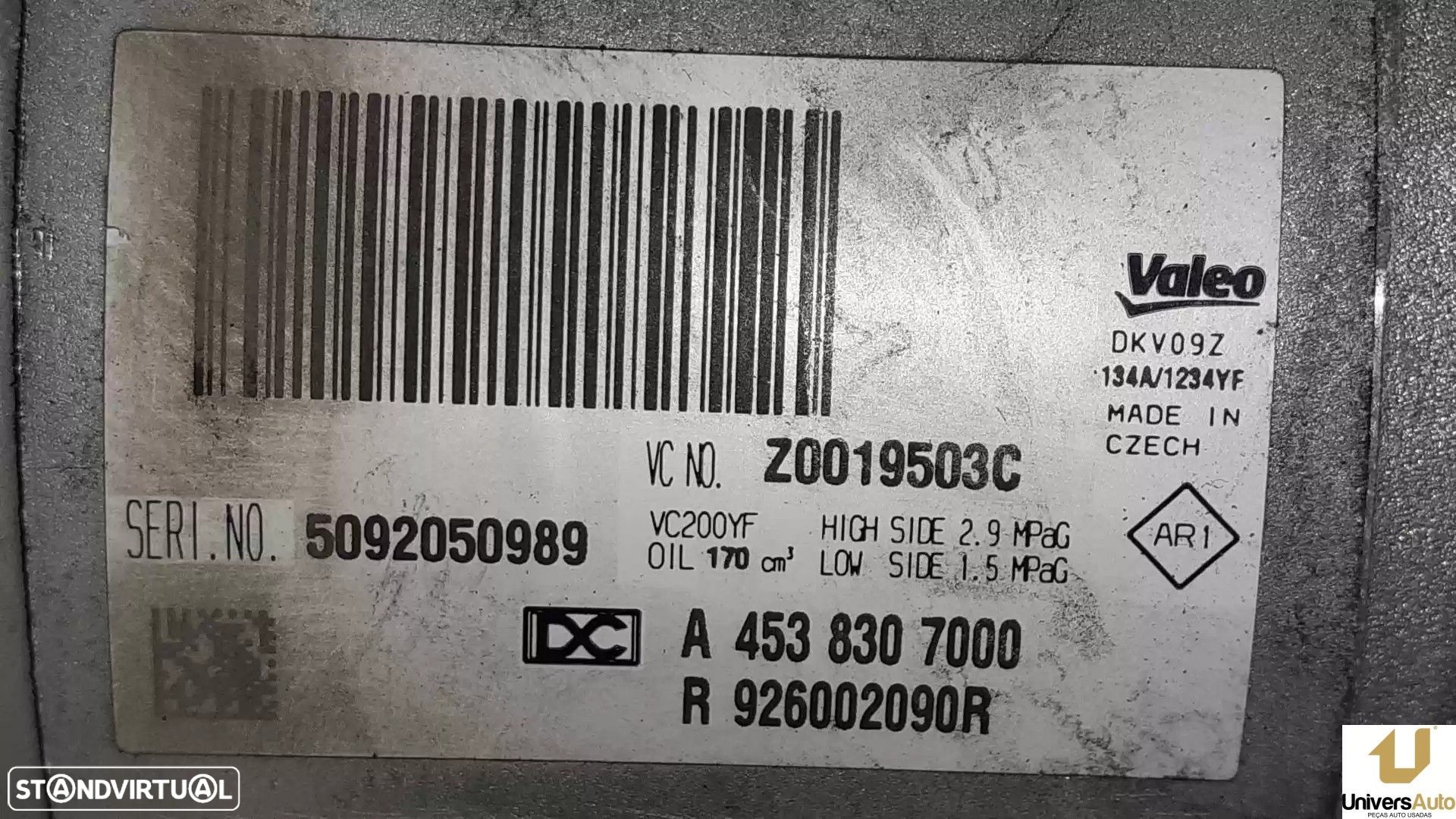 COMPRESSOR AR CONDICIONADO SMART FORTWO COUPÉ 2015 -A4538307000 - 1