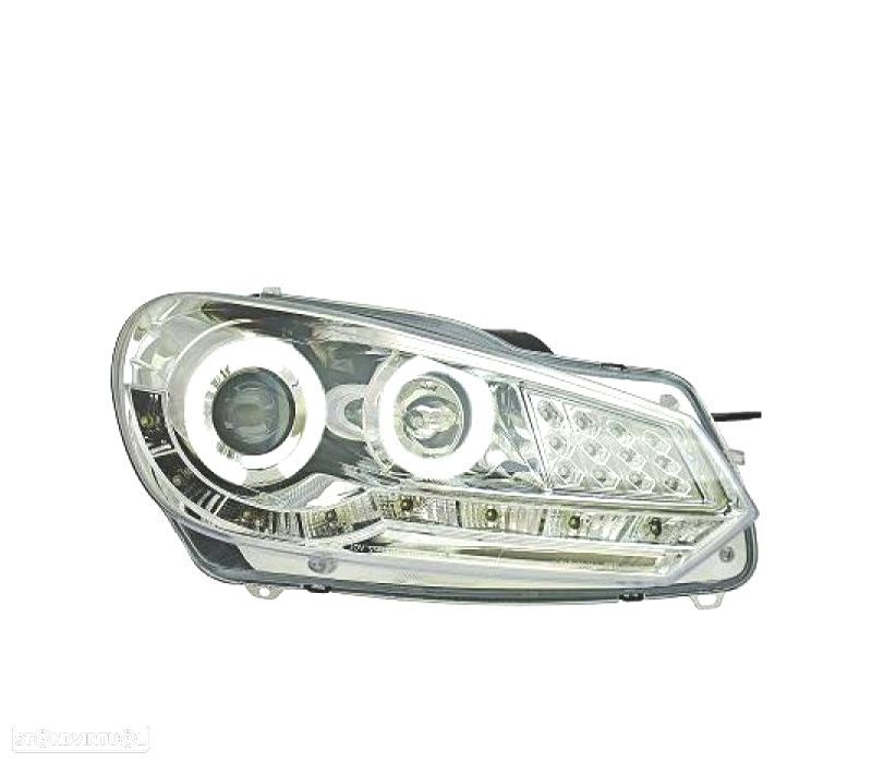 FARÓIS FRONTAIS PARA VOLKSWAGEN VW GOLF VI LIMOUSINE 08-12 FUNDO CROMADO - 1