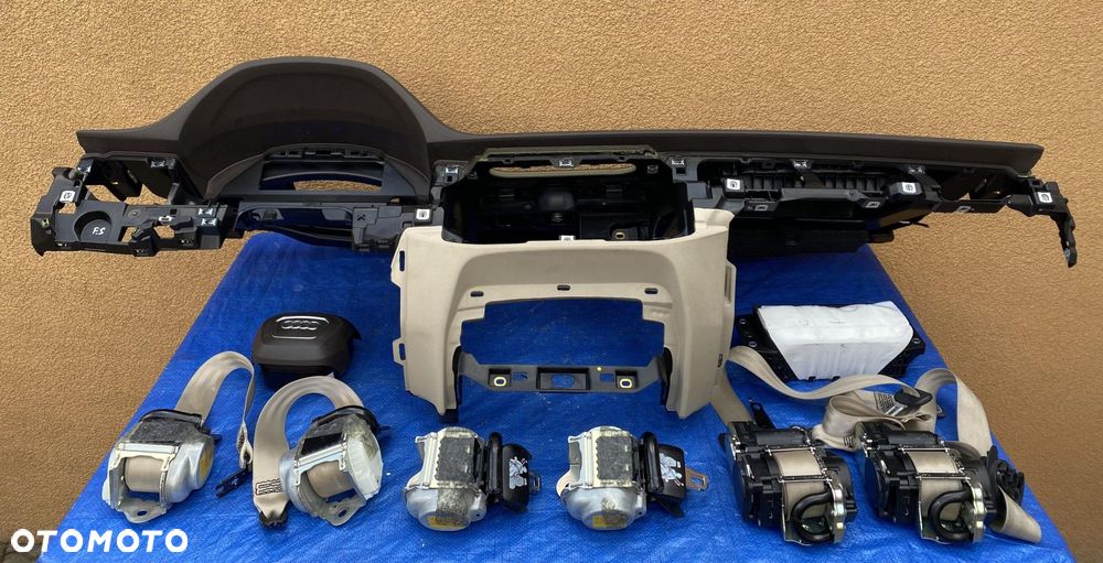 AUDI Q7 4M 7os. BRĄZOWA KONSOLA AIRBAG KIEROWCY PASAŻERA PASY BEŻOWE - 1