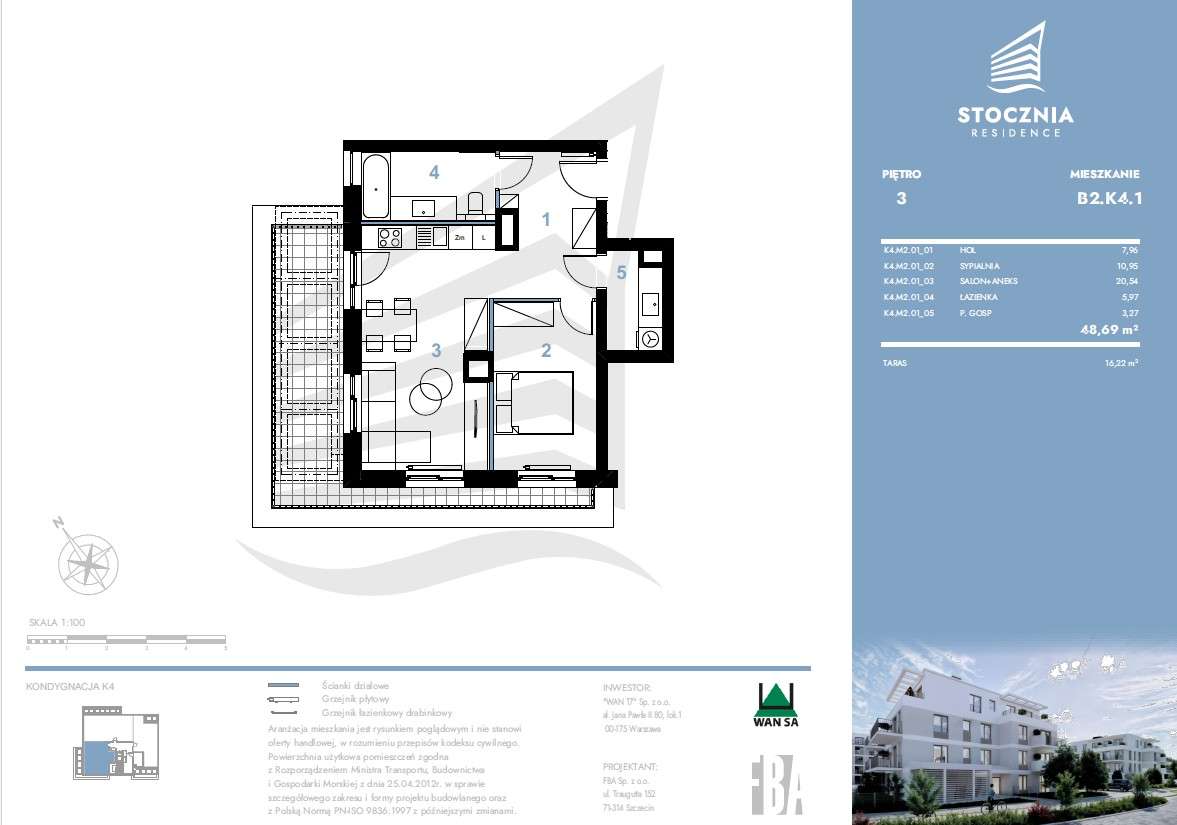 Mieszkanie 48,69 m2 + taras | Stocznia Residence