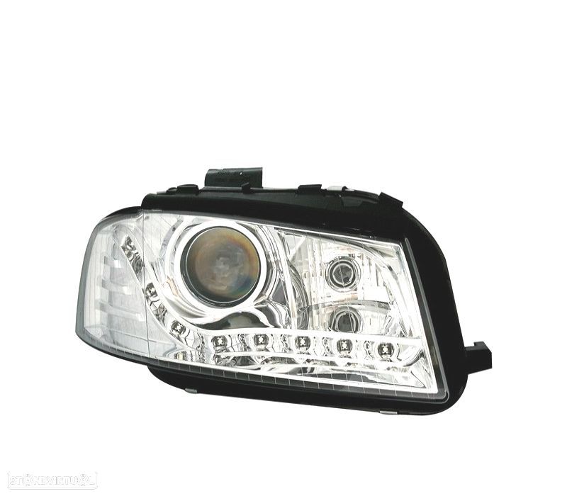 FARÓIS PARA AUDI A3 8P 03-08 FUNDO CROMADO LUZ DIURNA LED - 3