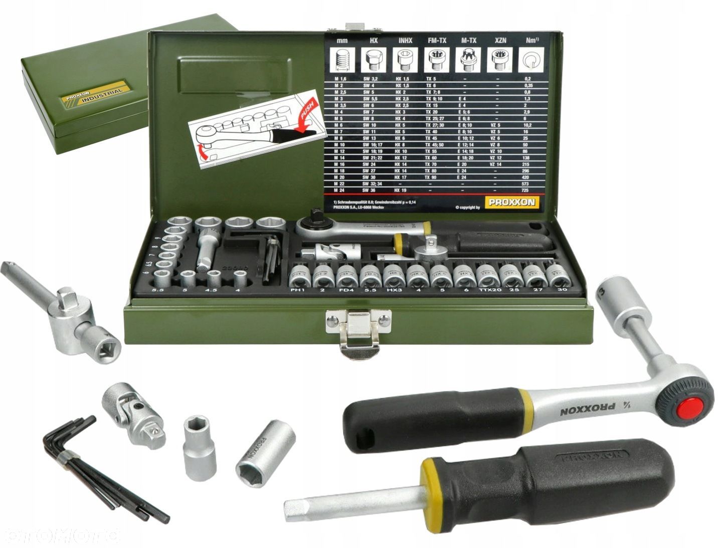 PROXXON ZESTAW DLA MECHANIKÓW Z GRZECHOTKĄ 1/4 CALA 36 CZĘŚCI PR23080 - 1