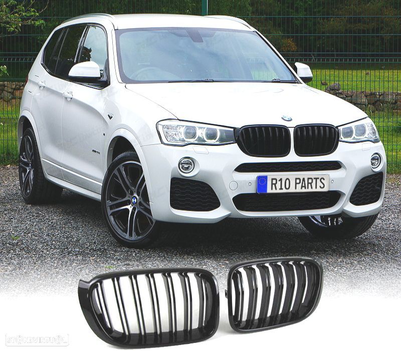 GRELHA DUPLA BMW X3 F25 X4 F26 LOOK M PRETO BRILHANTE - 1
