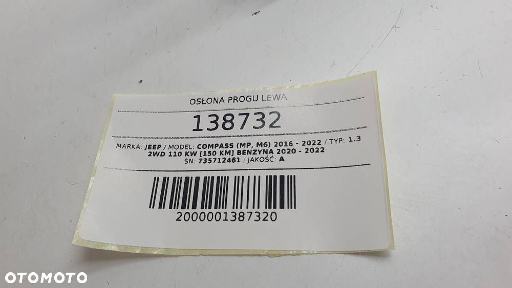 OSŁONA POSZYCIESŁUPKA PROGU LEWA JEEP COMPASS II 735712461 - 6