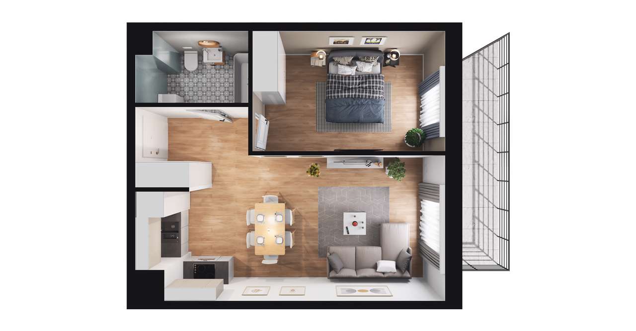 2-pokojowe mieszkanie 42m2 + balkon - Pełny obrazek: 2/23