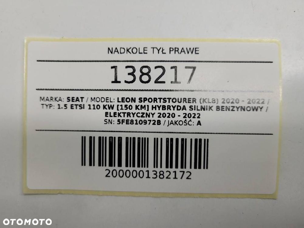 NADKOLE TYŁ TYLNE PRAWE SEAT LEON IV KOMBI 5FE810972B 2024 - 8