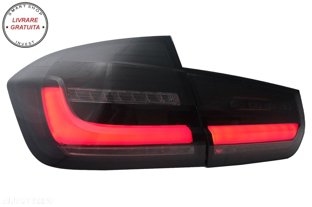 Stopuri LED BAR BMW Seria 3 F30 (2011-2019) Negru Fumuriu LCI Design cu Semnal Din- livrare gratuita - 2