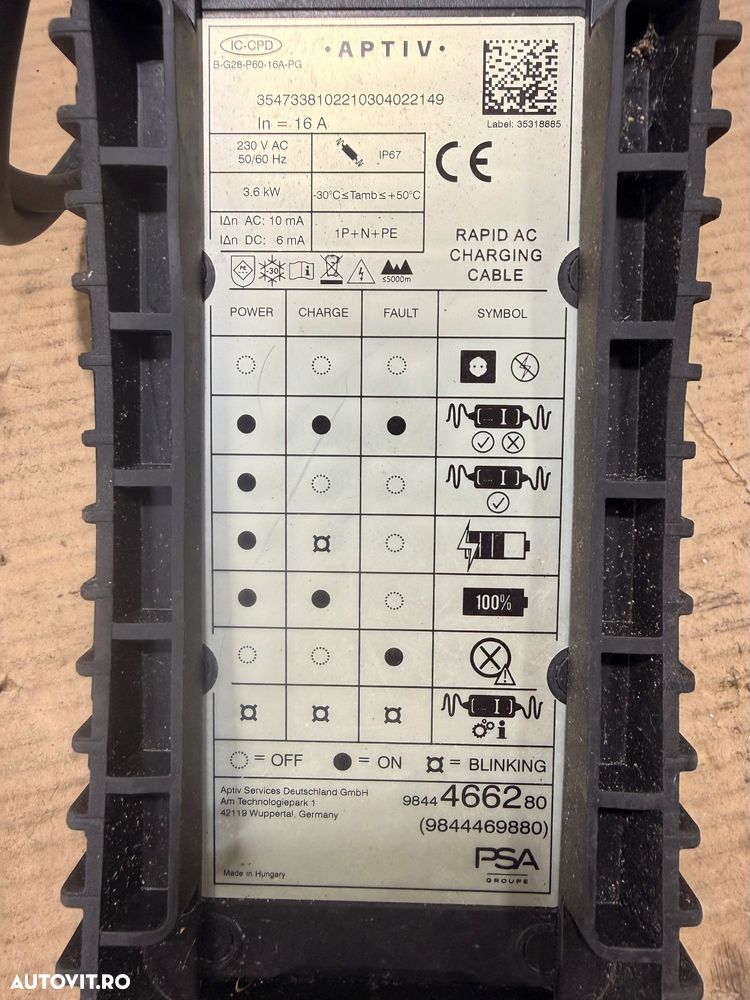 Cablu incarcare priza 220V 3,6 kw PEUGEOT, CITROEN, OPEL Electric an 2019-2025 original cod 9844469880 - 4